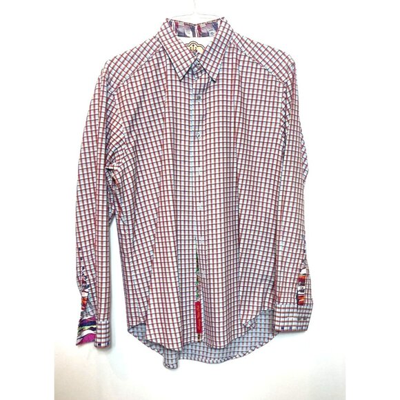 Robert Graham Maroon Blue Navy Checked Button Down Contrast Cuffs Size Large - Picture 2 of 12